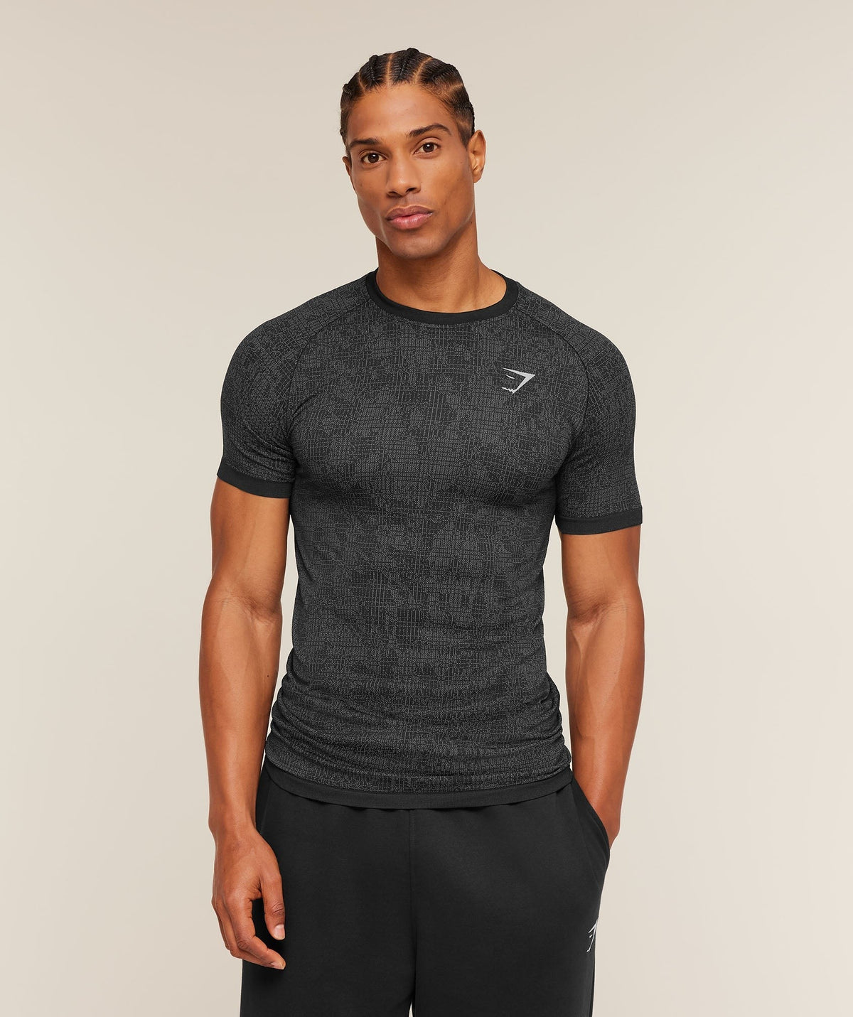 Gymshark Geo Seamless Grid Tee - Black/Smokey Grey