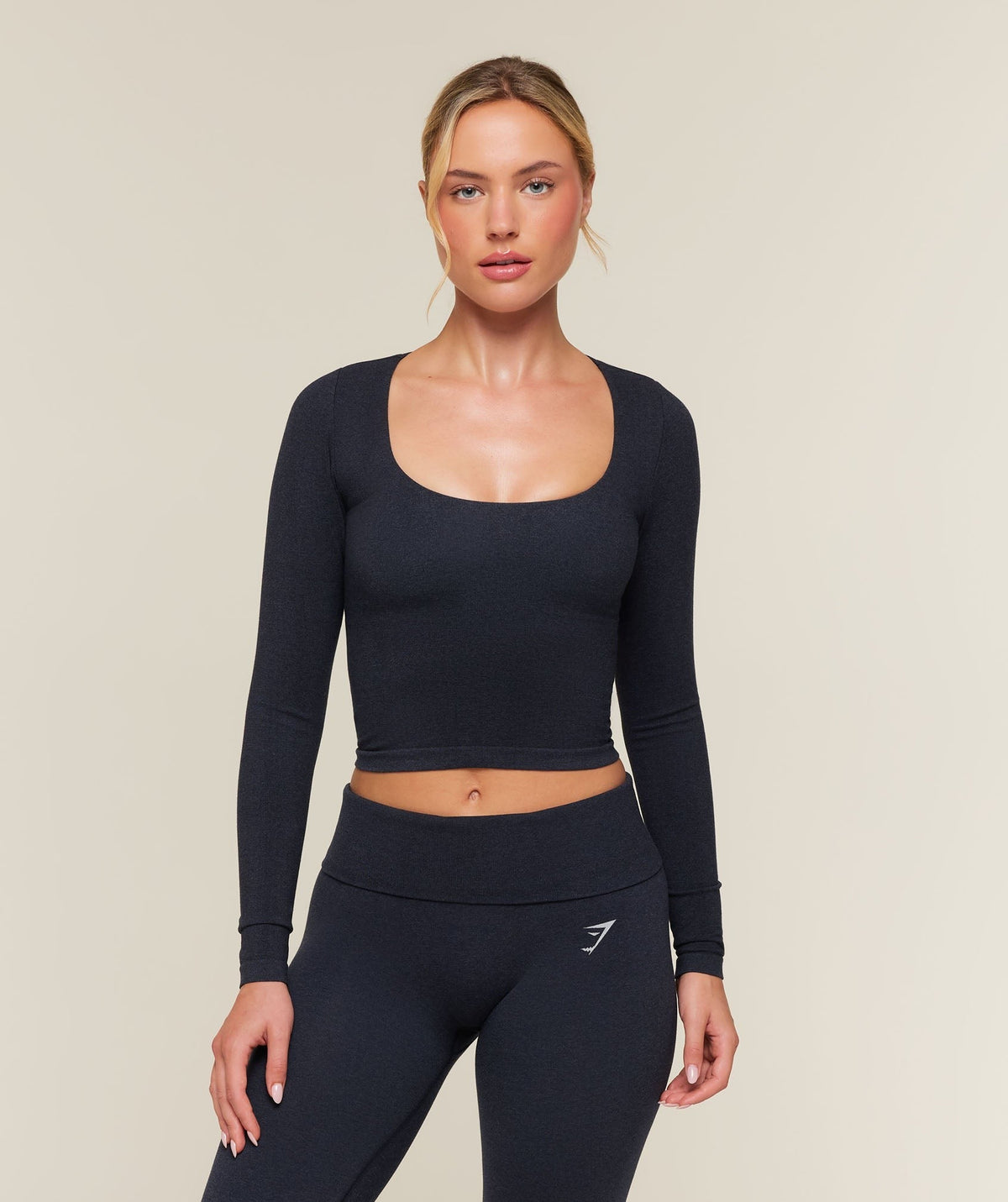 Gymshark CottonMoveTM Midi Long Sleeve Top - Deep Blue Marl
