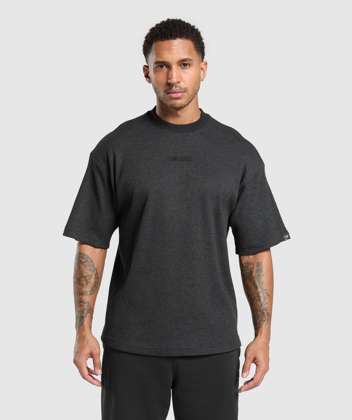 Gymshark Waffle Oversized Tee - Black/Cotton Part Dye