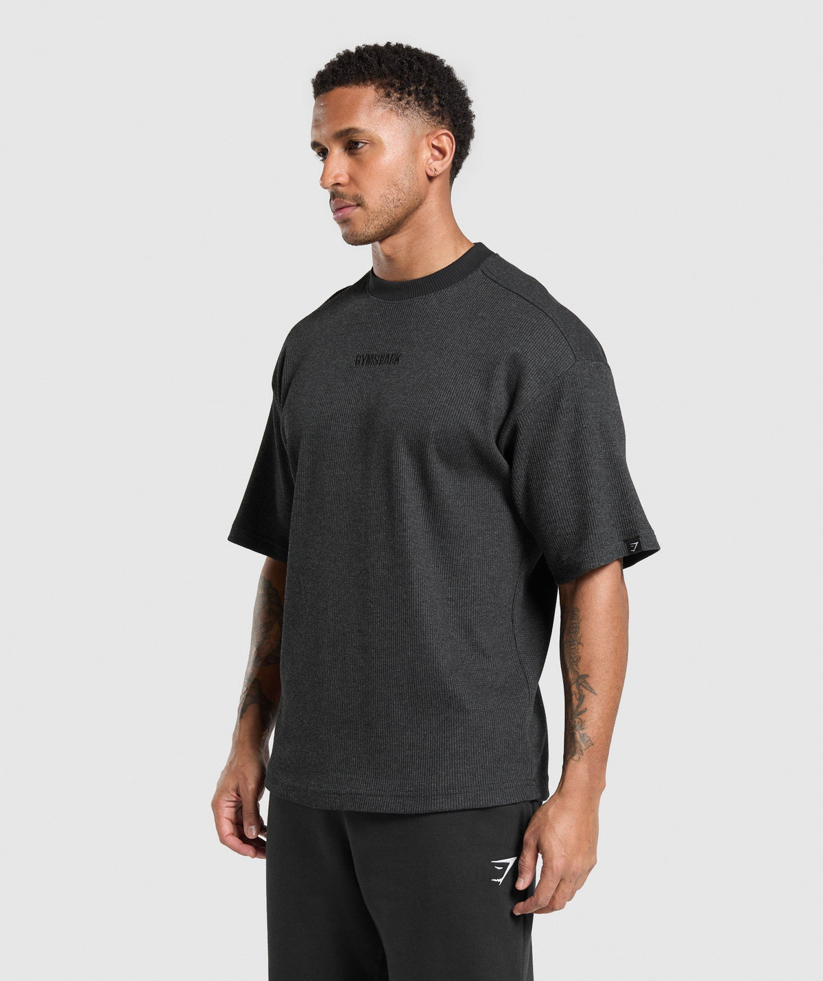 Gymshark Waffle Oversized Tee - Black/Cotton Part Dye