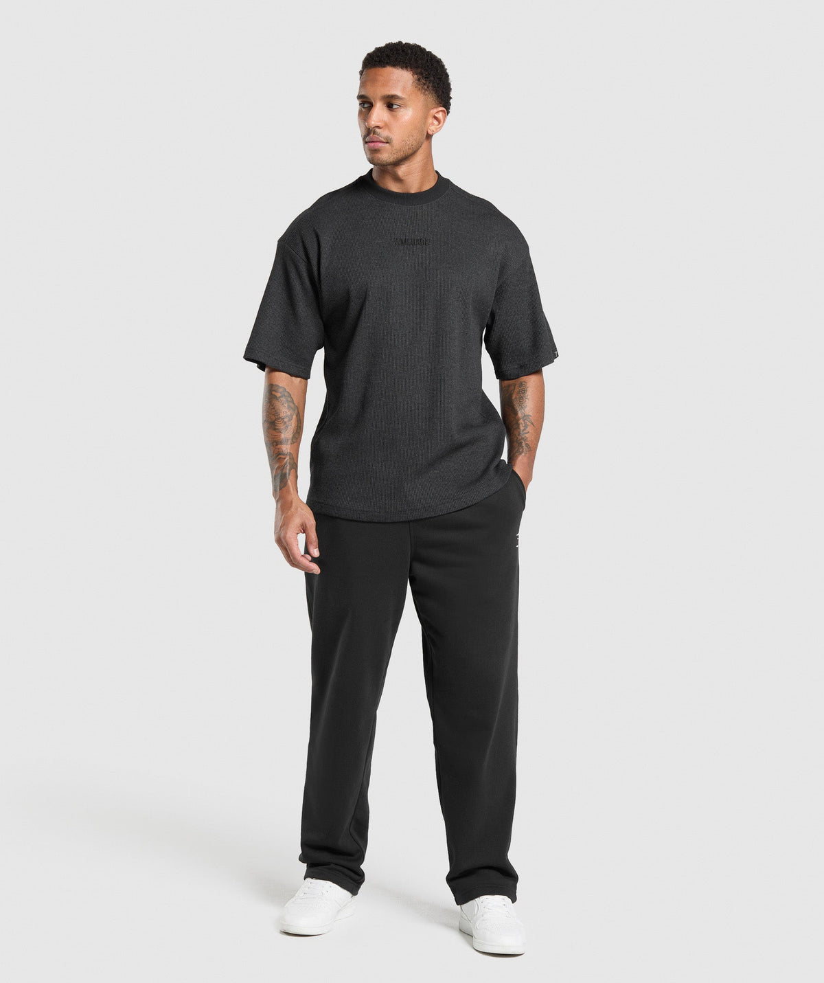 Gymshark Waffle Oversized Tee - Black/Cotton Part Dye
