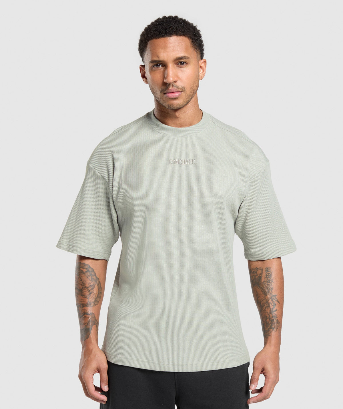 Gymshark Waffle Oversized Tee - Stone Grey/Cotton Part Dye