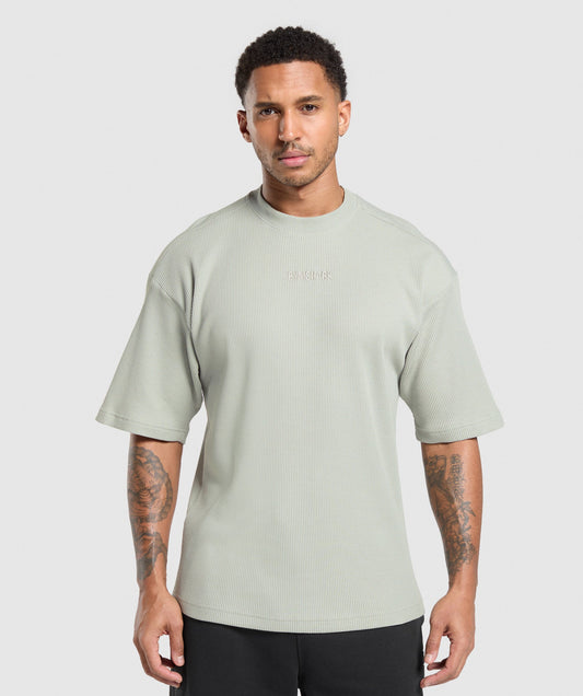 Gymshark Waffle Oversized Tee - Stone Grey/Cotton Part Dye