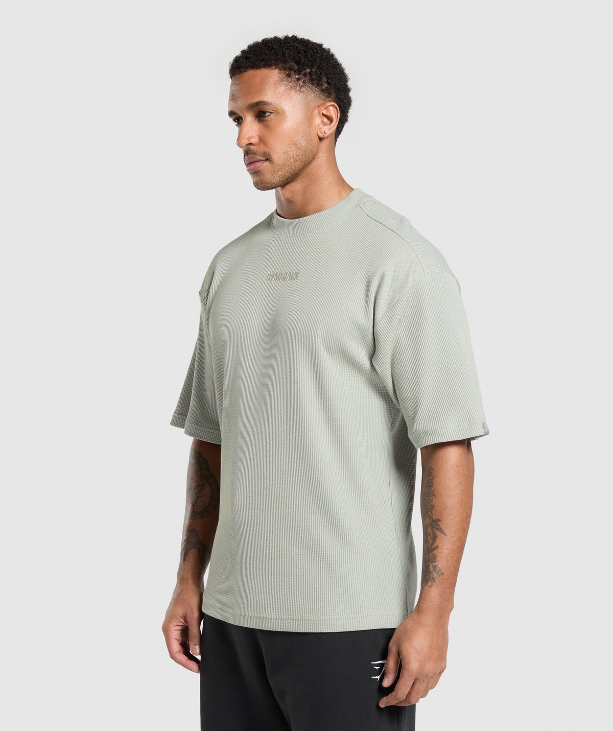 Gymshark Waffle Oversized Tee - Stone Grey/Cotton Part Dye
