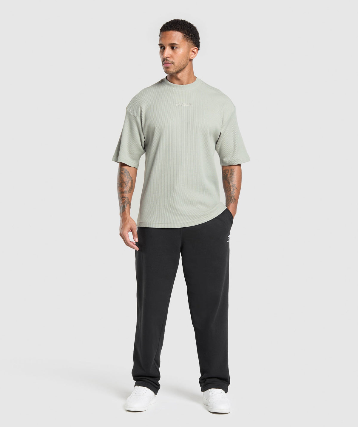 Gymshark Waffle Oversized Tee - Stone Grey/Cotton Part Dye