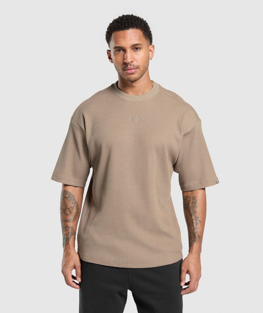 Gymshark Waffle Oversized Tee - Lifestyle Brown/Cotton Part Dye