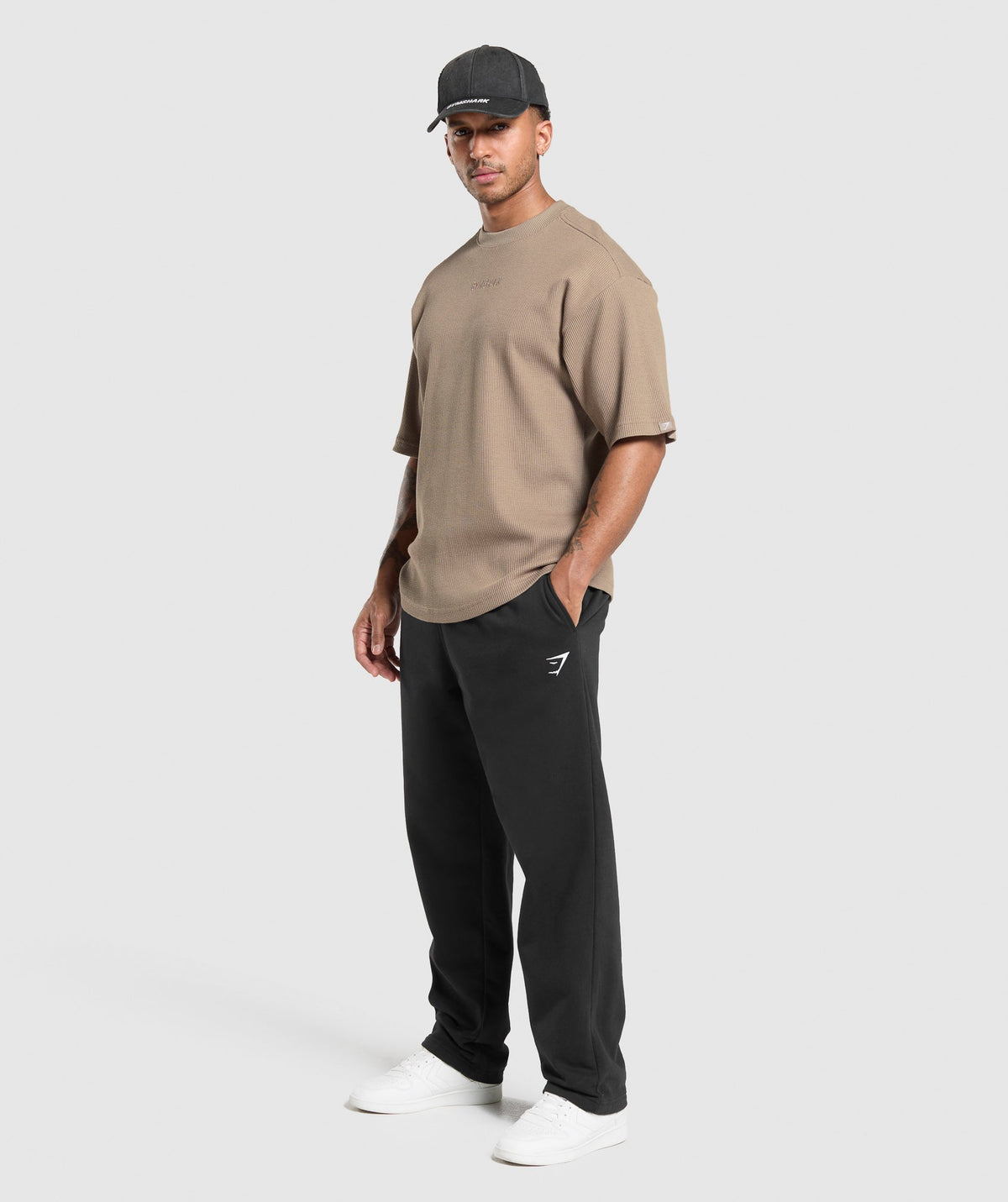 Gymshark Waffle Oversized Tee - Lifestyle Brown/Cotton Part Dye