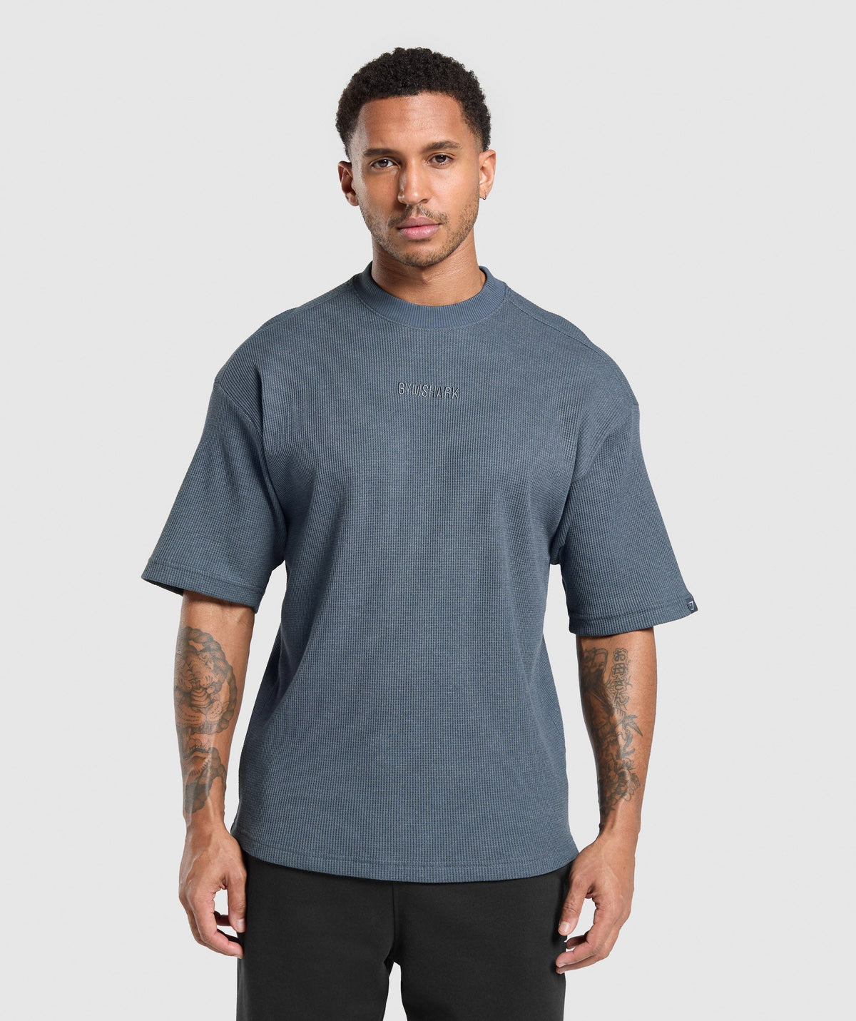 Gymshark Waffle Oversized Tee - Titanium Blue/Cotton Part Dye