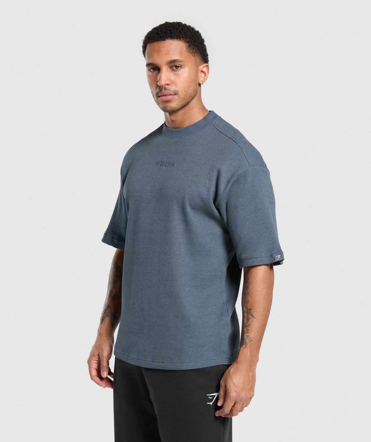 Gymshark Waffle Oversized Tee - Titanium Blue/Cotton Part Dye