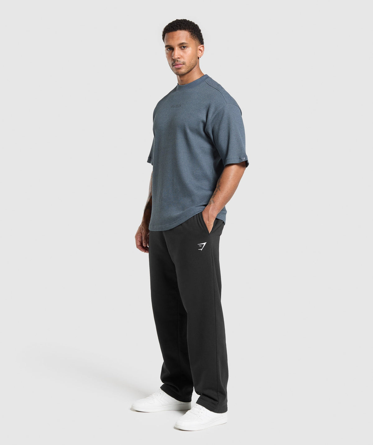 Gymshark Waffle Oversized Tee - Titanium Blue/Cotton Part Dye