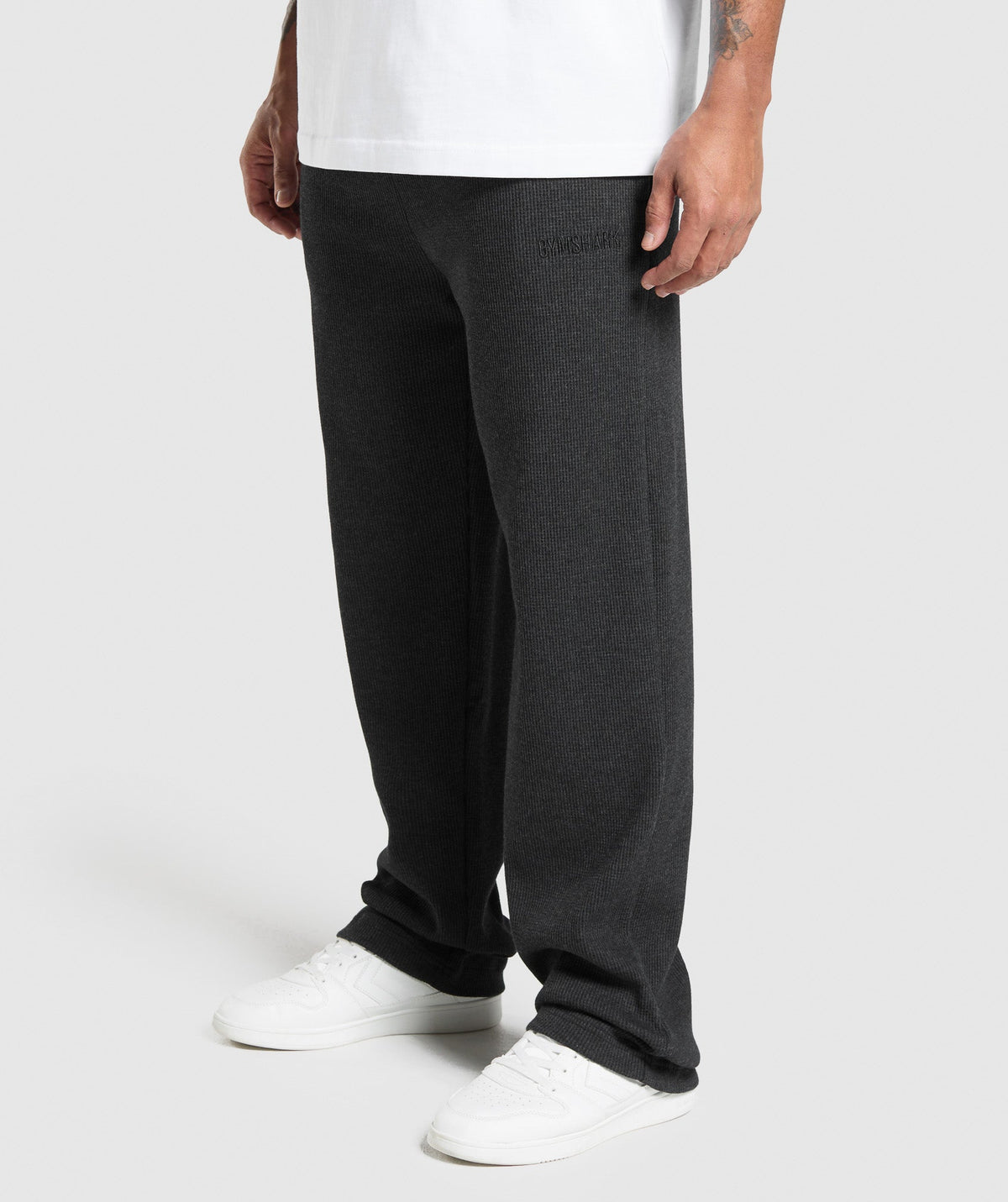 Gymshark Waffle Straight Leg Joggers - Black/Cotton Part Dye