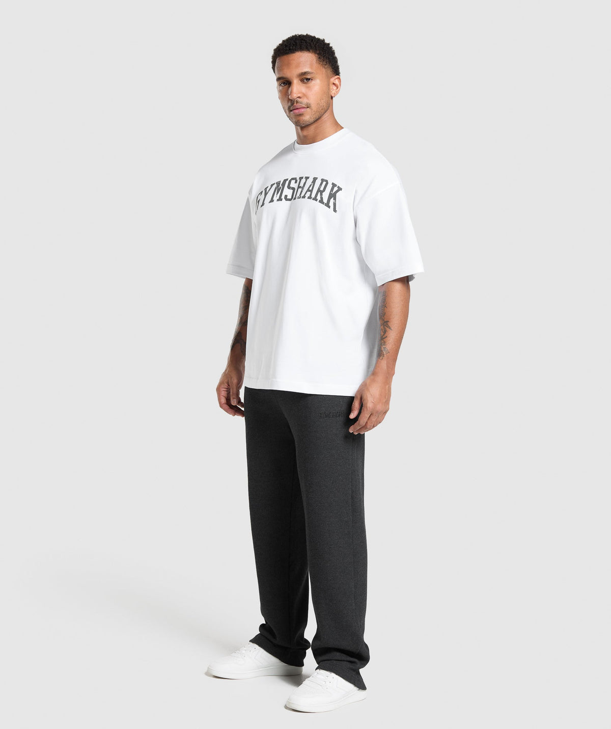 Gymshark Waffle Straight Leg Joggers - Black/Cotton Part Dye