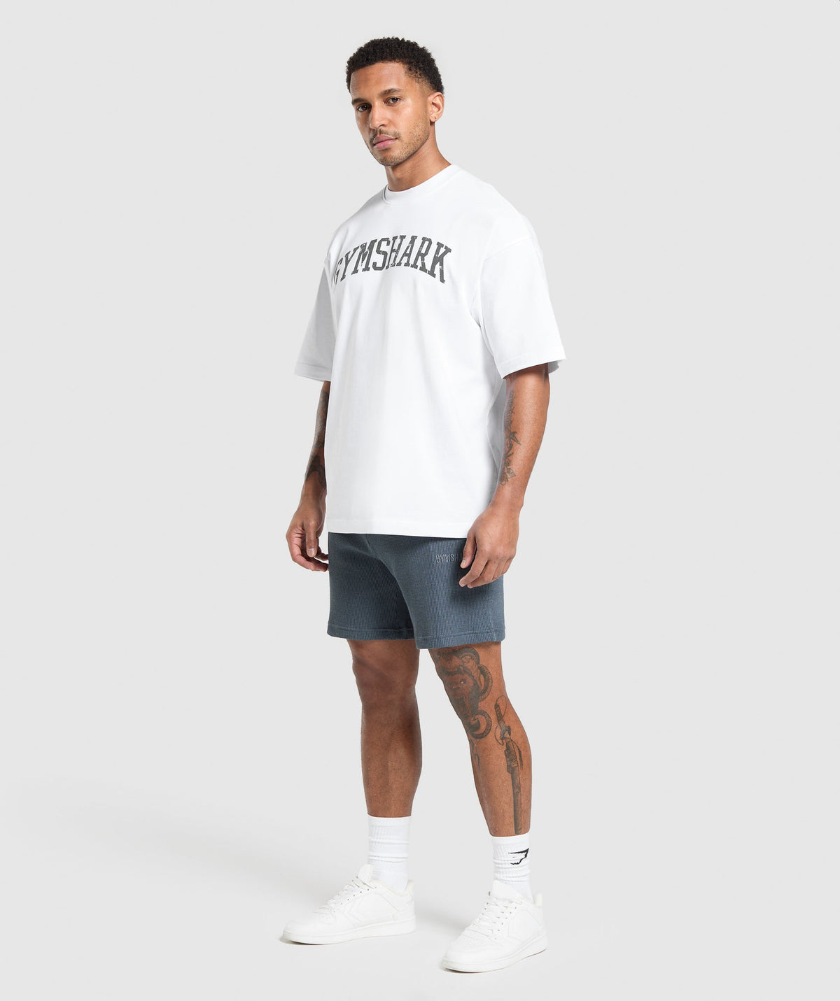Gymshark Waffle Shorts - Titanium Blue/Cotton Part Dye