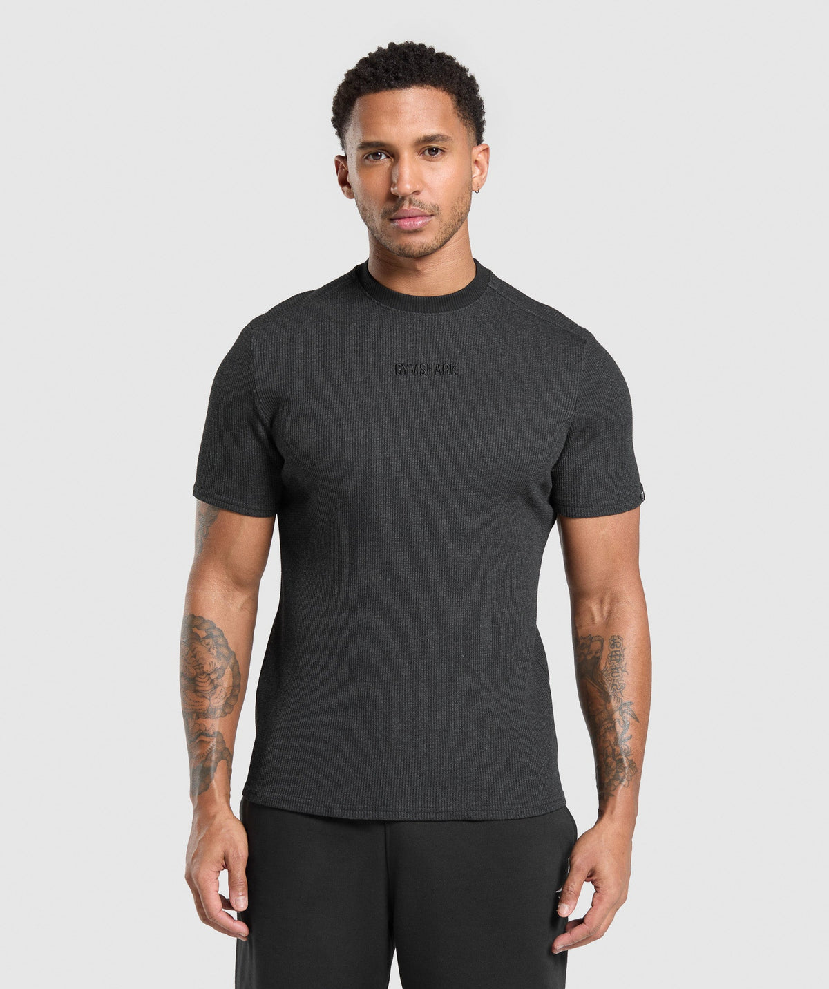 Gymshark Waffle Tee - Black/Cotton Part Dye