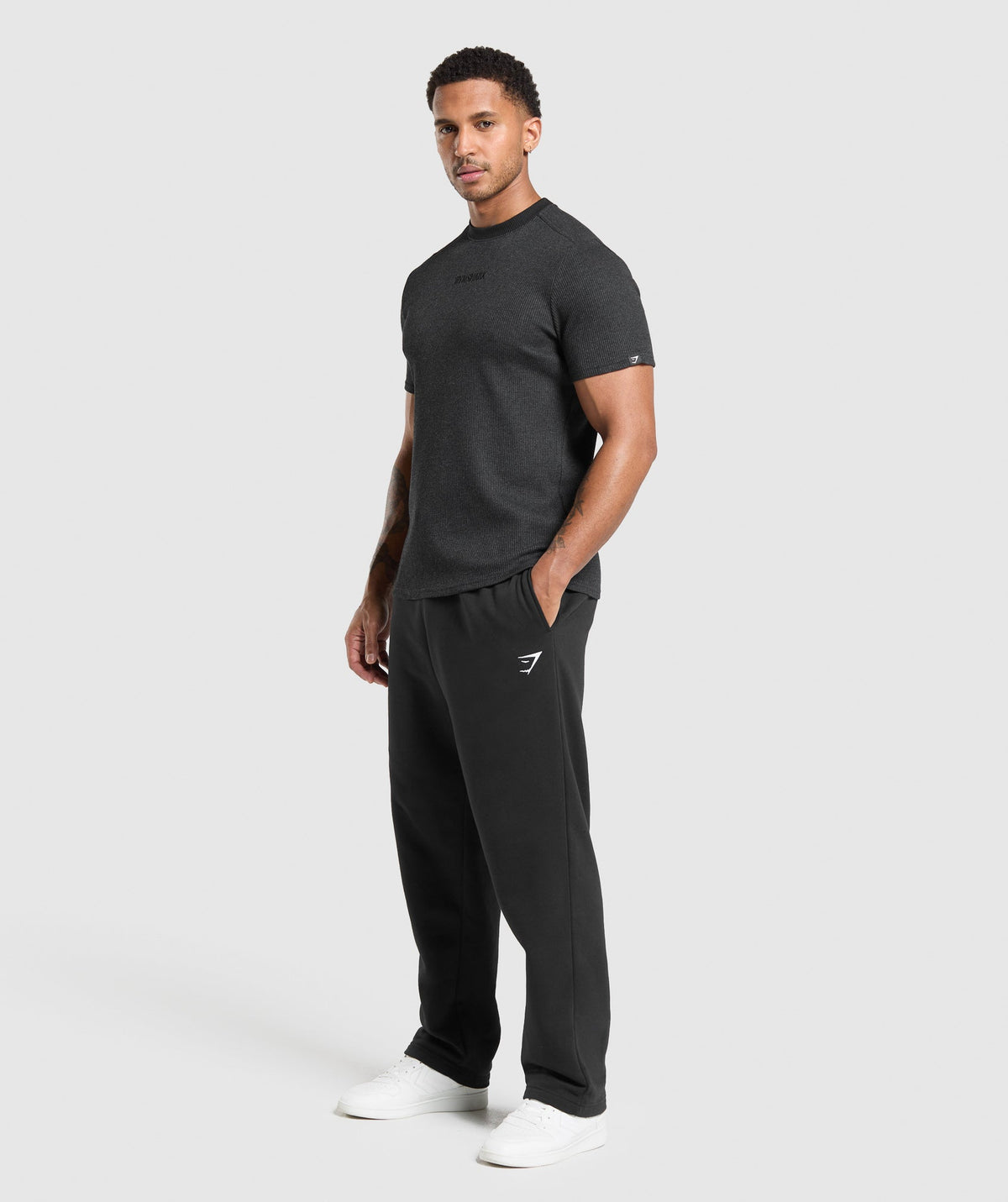 Gymshark Waffle Tee - Black/Cotton Part Dye