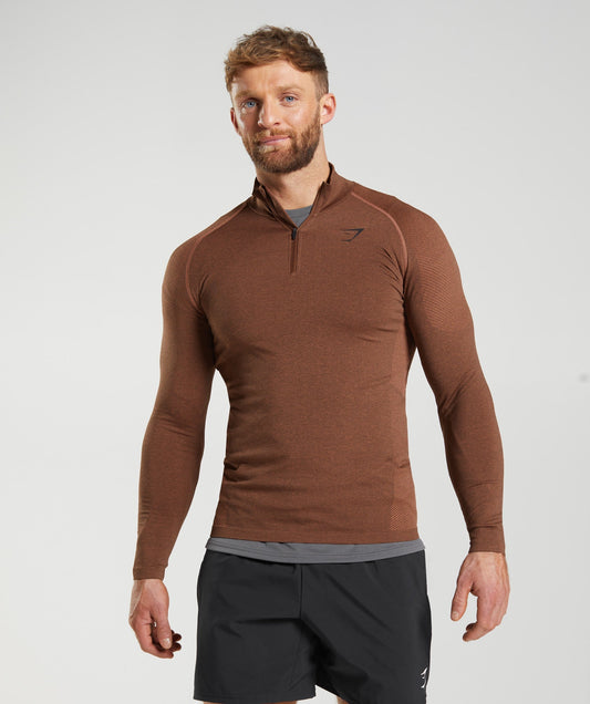 Gymshark Vital Seamless 1/4 Zip - Persimmon Red/Truffle Brown