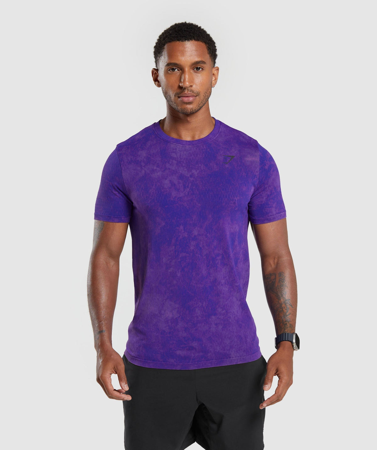 Gymshark Camo Washed Seamless Tee - Cobalt Purple/Oxi Wash