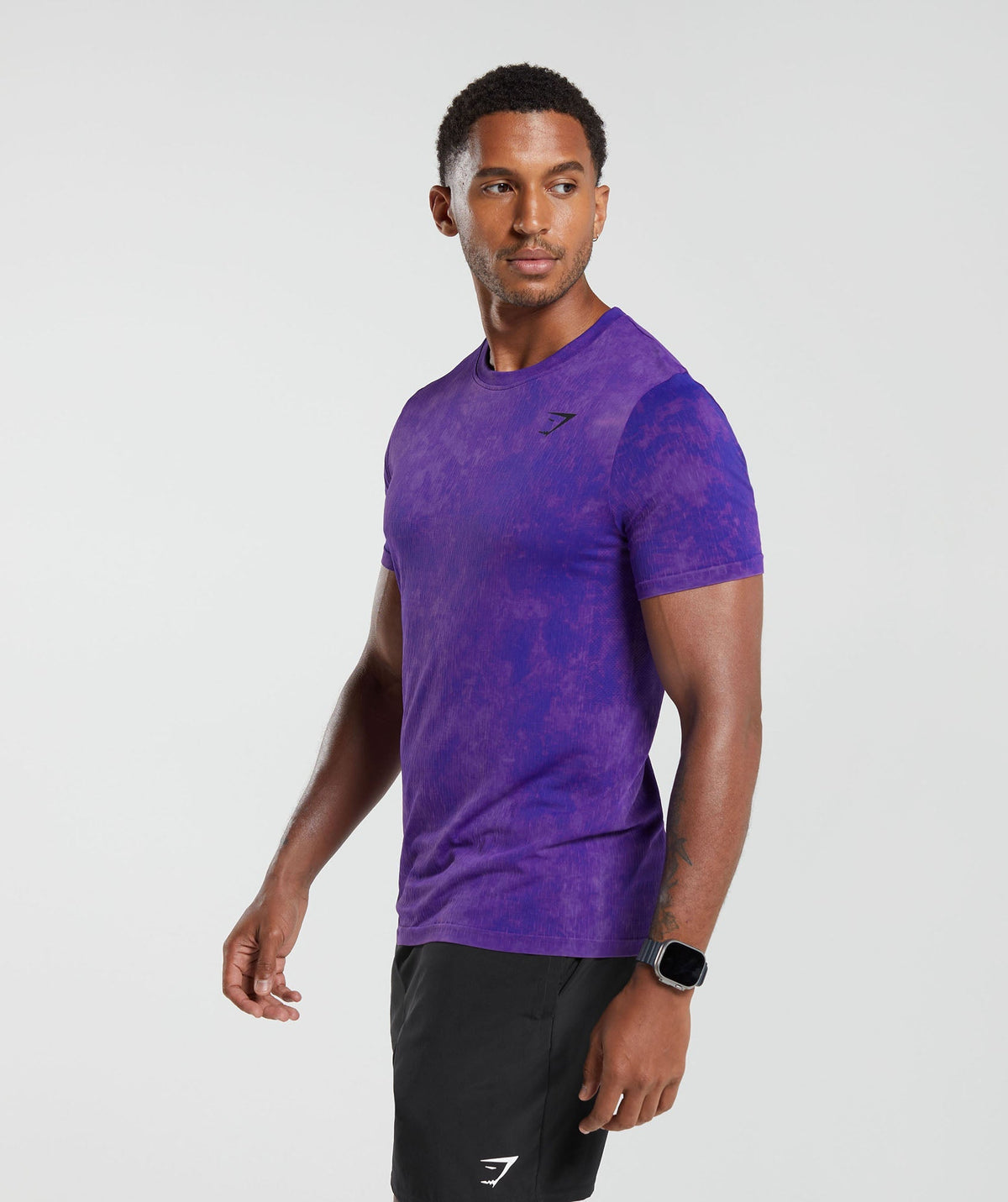 Gymshark Camo Washed Seamless Tee - Cobalt Purple/Oxi Wash