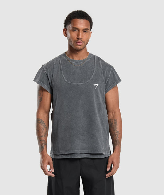 Gymshark Washed Double Layer Tee - Black/Stone Acid Wash
