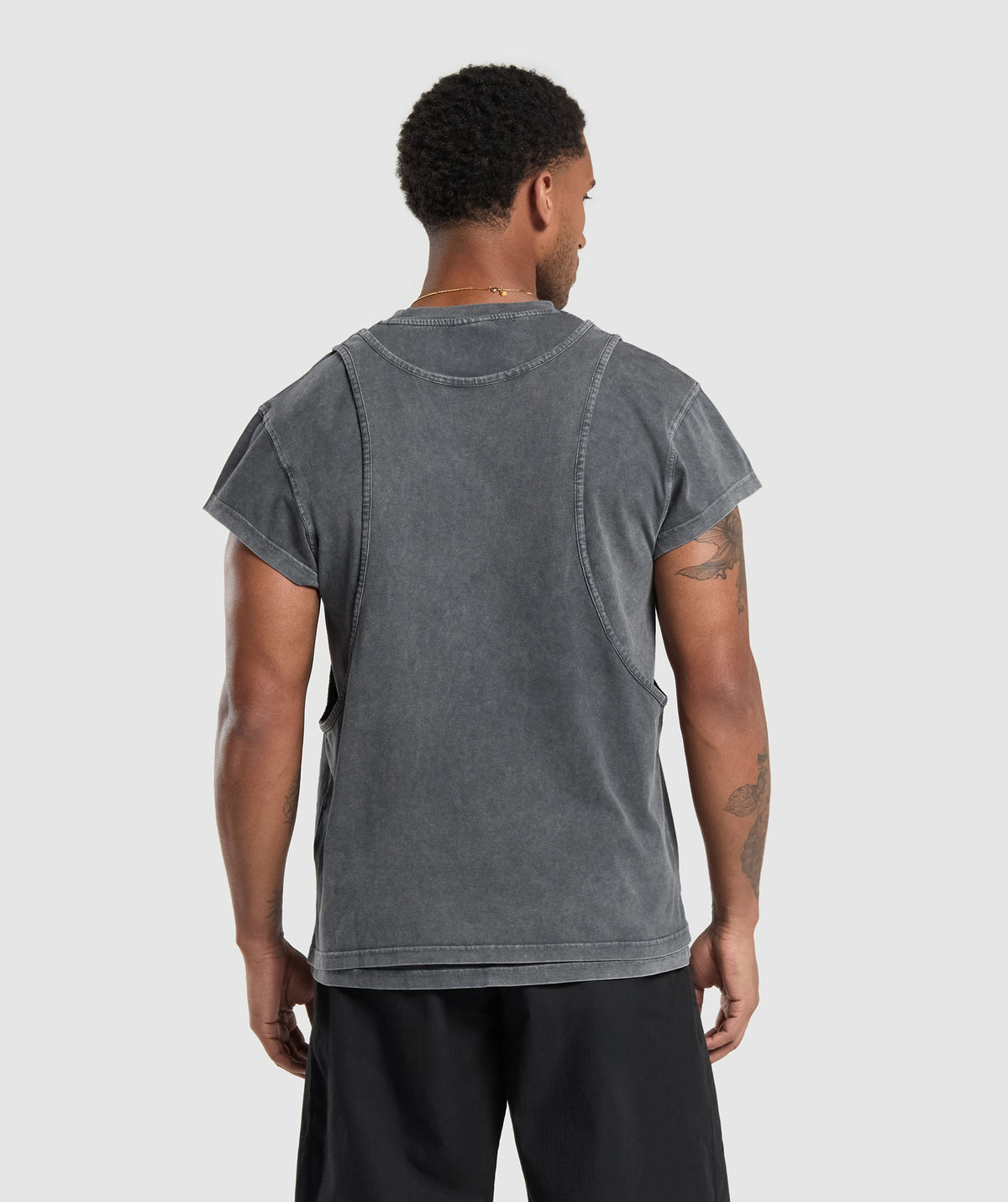 Gymshark Washed Double Layer Tee - Black/Stone Acid Wash