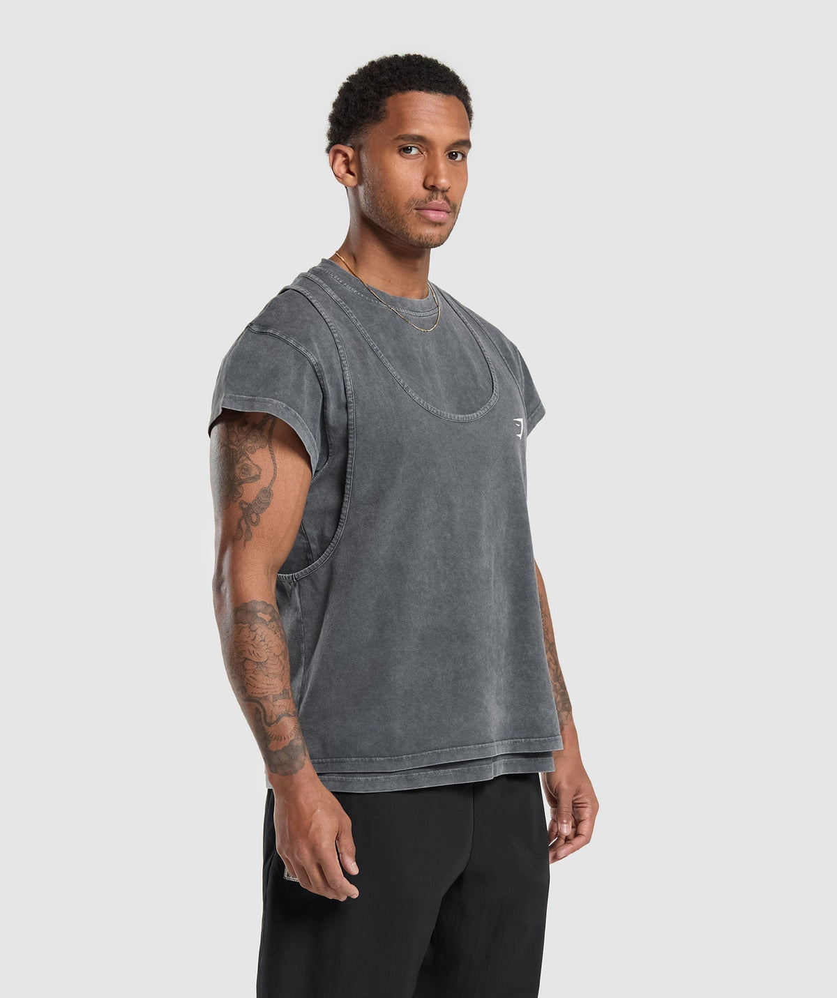 Gymshark Washed Double Layer Tee - Black/Stone Acid Wash