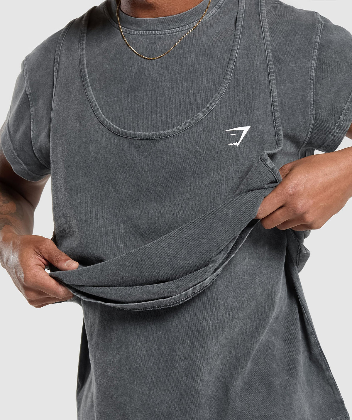 Gymshark Washed Double Layer Tee - Black/Stone Acid Wash