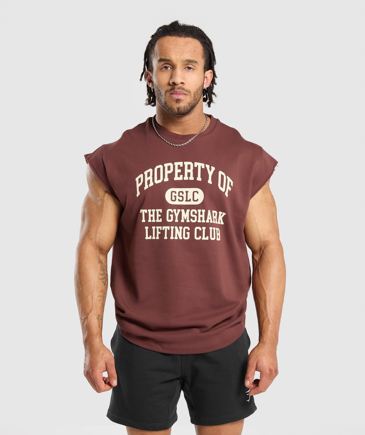 Gymshark Graphic Cut Off Tee - Burgundy Brown
