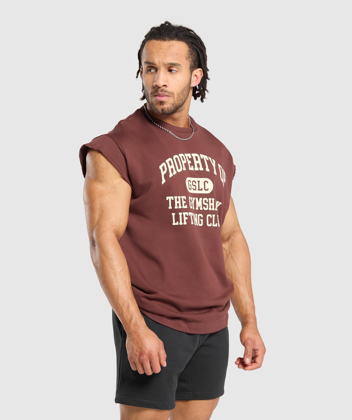 Gymshark Graphic Cut Off Tee - Burgundy Brown
