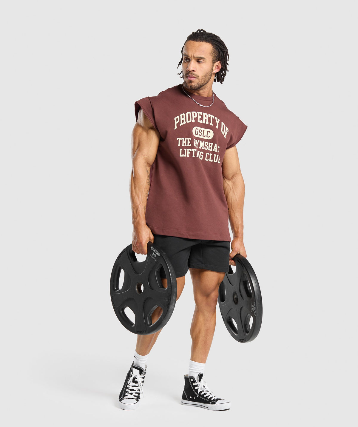 Gymshark Graphic Cut Off Tee - Burgundy Brown