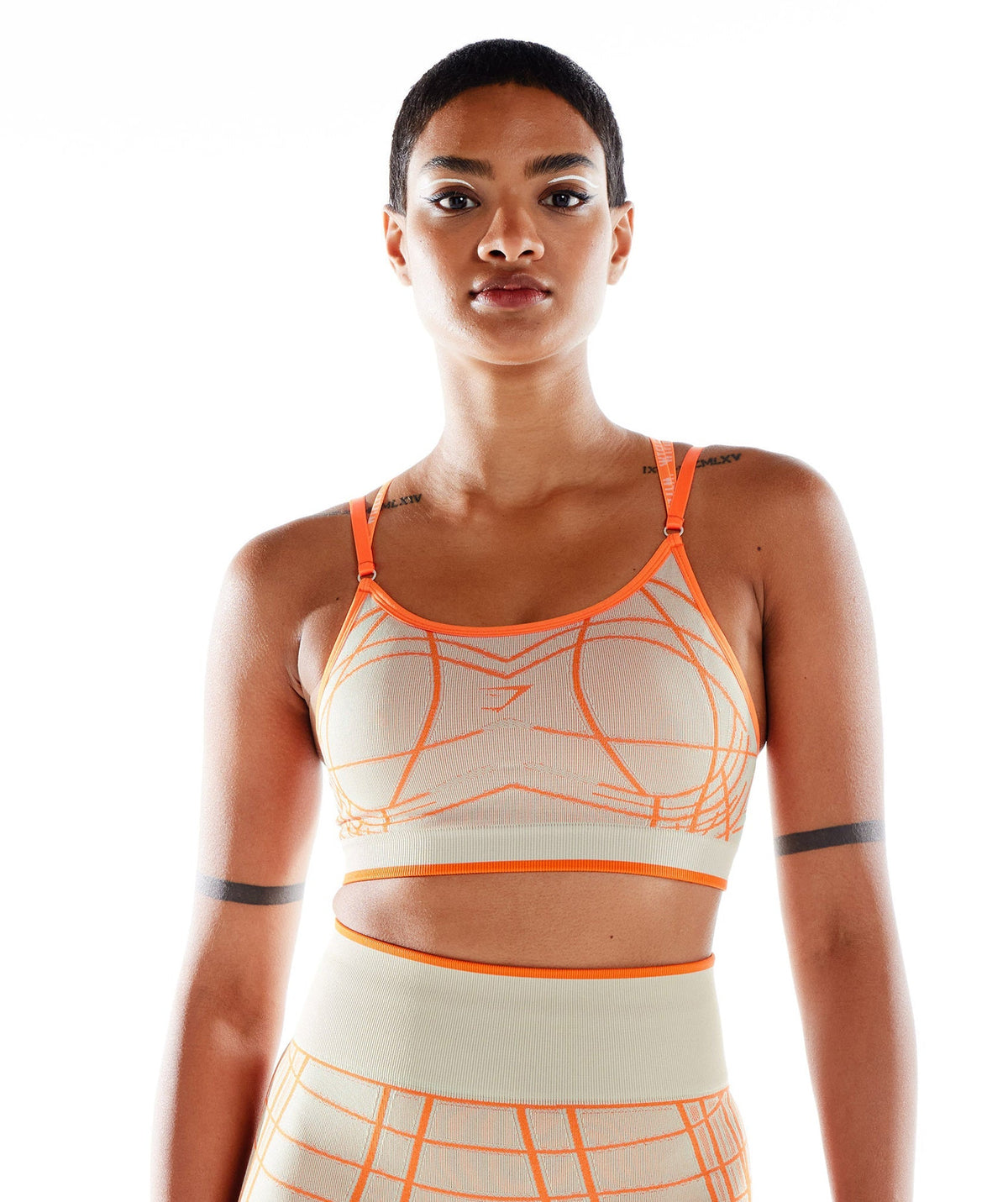 Gymshark Wtflex Linear Seamless Sports Bra - Pebble Grey/Tokyo Orange/Coconut White