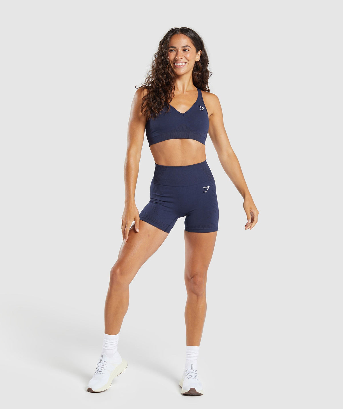 Gymshark Vital Seamless V Neck Sports Bra - Heavy Blue/Marl