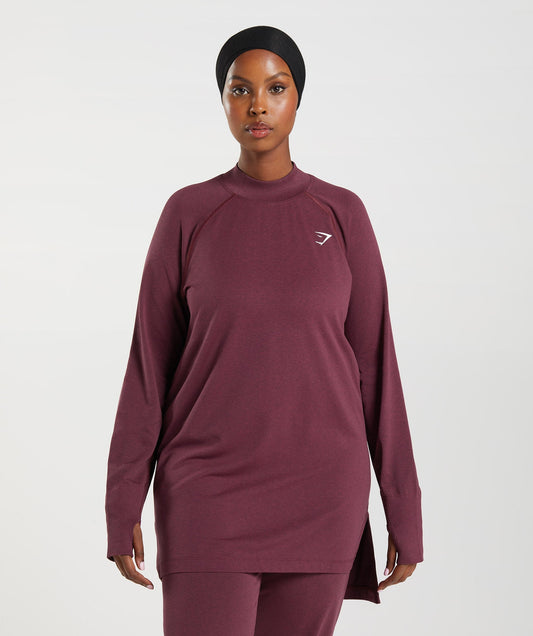 Gymshark Vital Long Line Top - Baked Maroon/ Marl