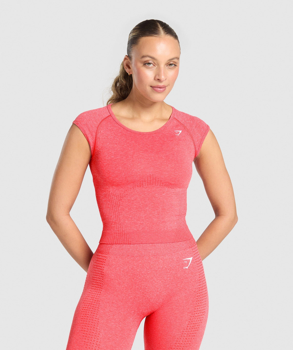 Gymshark Vital Scoop Neck Top - Coral Red/Marl