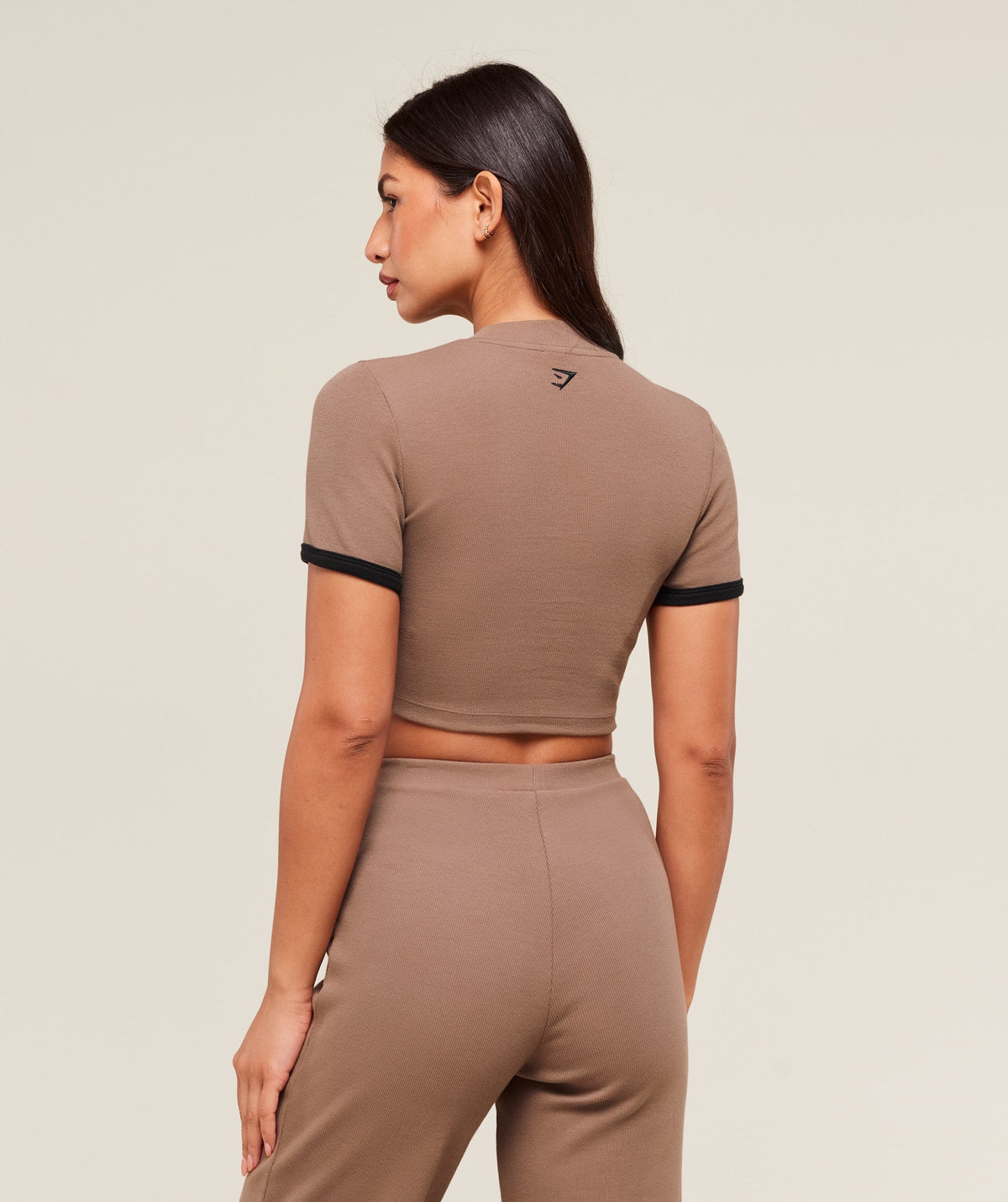 Gymshark Ribbed Cotton Crop Top - Mocha Mauve/Black