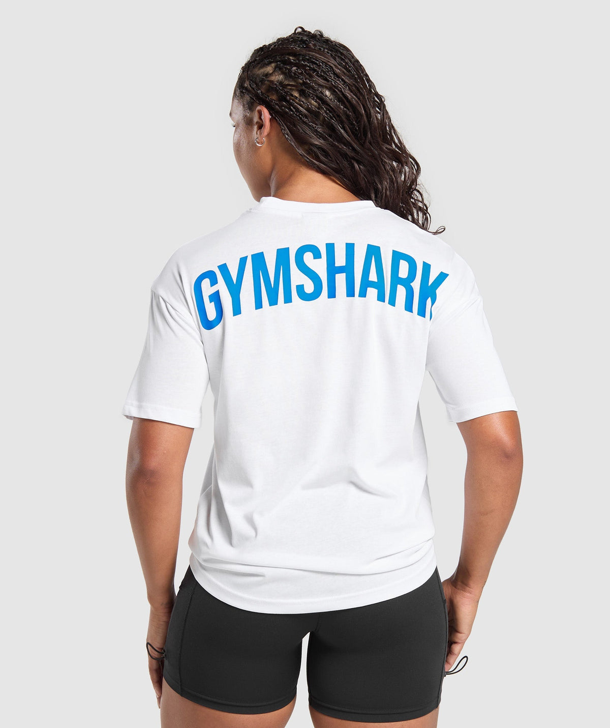 Gymshark Power Oversized Tee - White/Barbell Blue