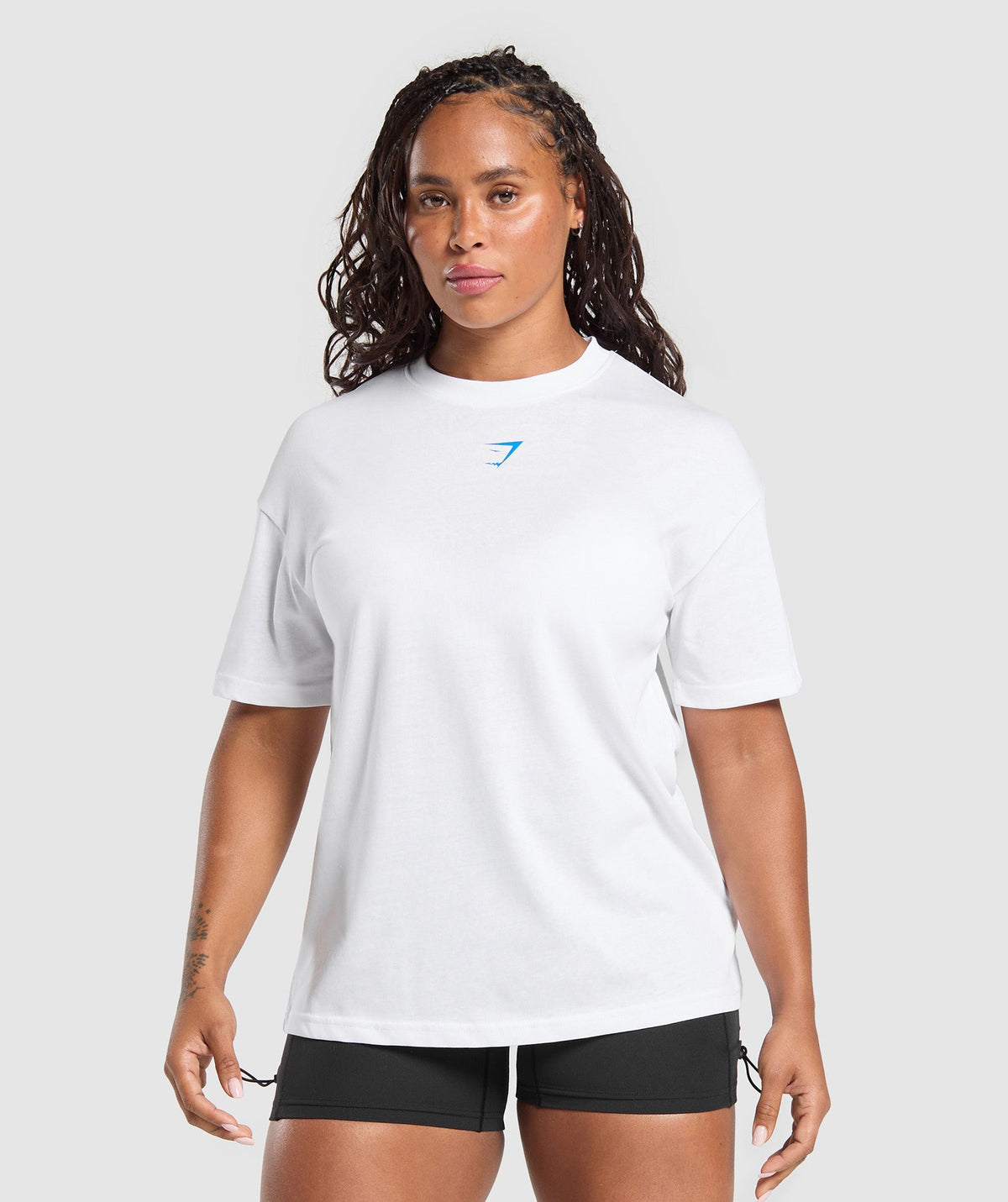 Gymshark Power Oversized Tee - White/Barbell Blue