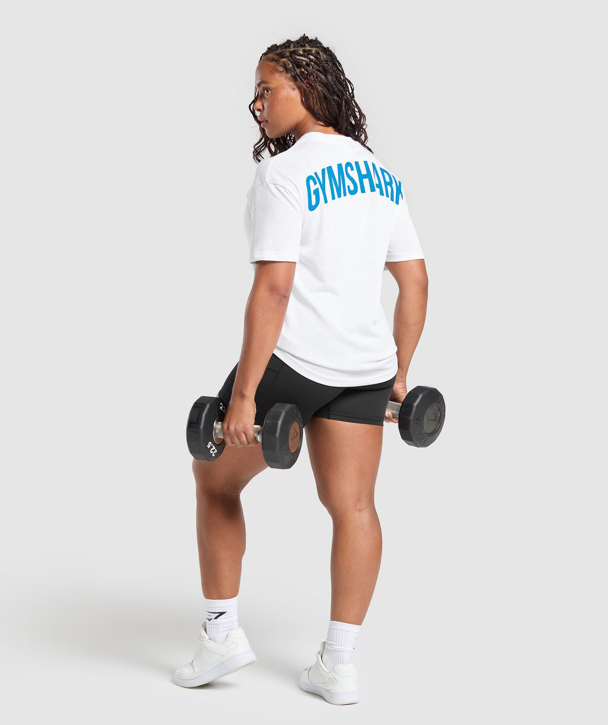 Gymshark Power Oversized Tee - White/Barbell Blue