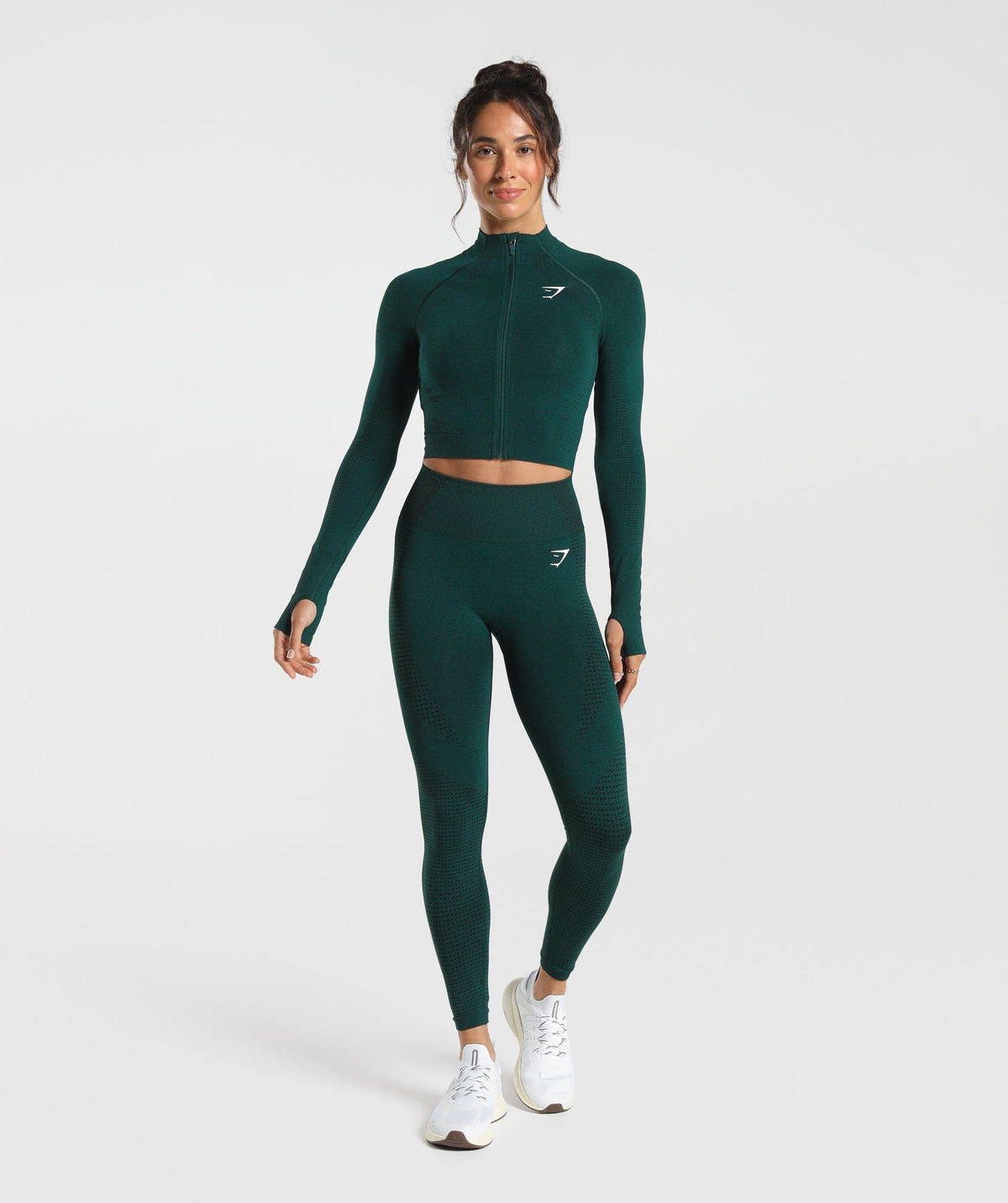 Gymshark Vital Seamless Midi Zip 2.0 Pullover - Deep Teal/ Marl