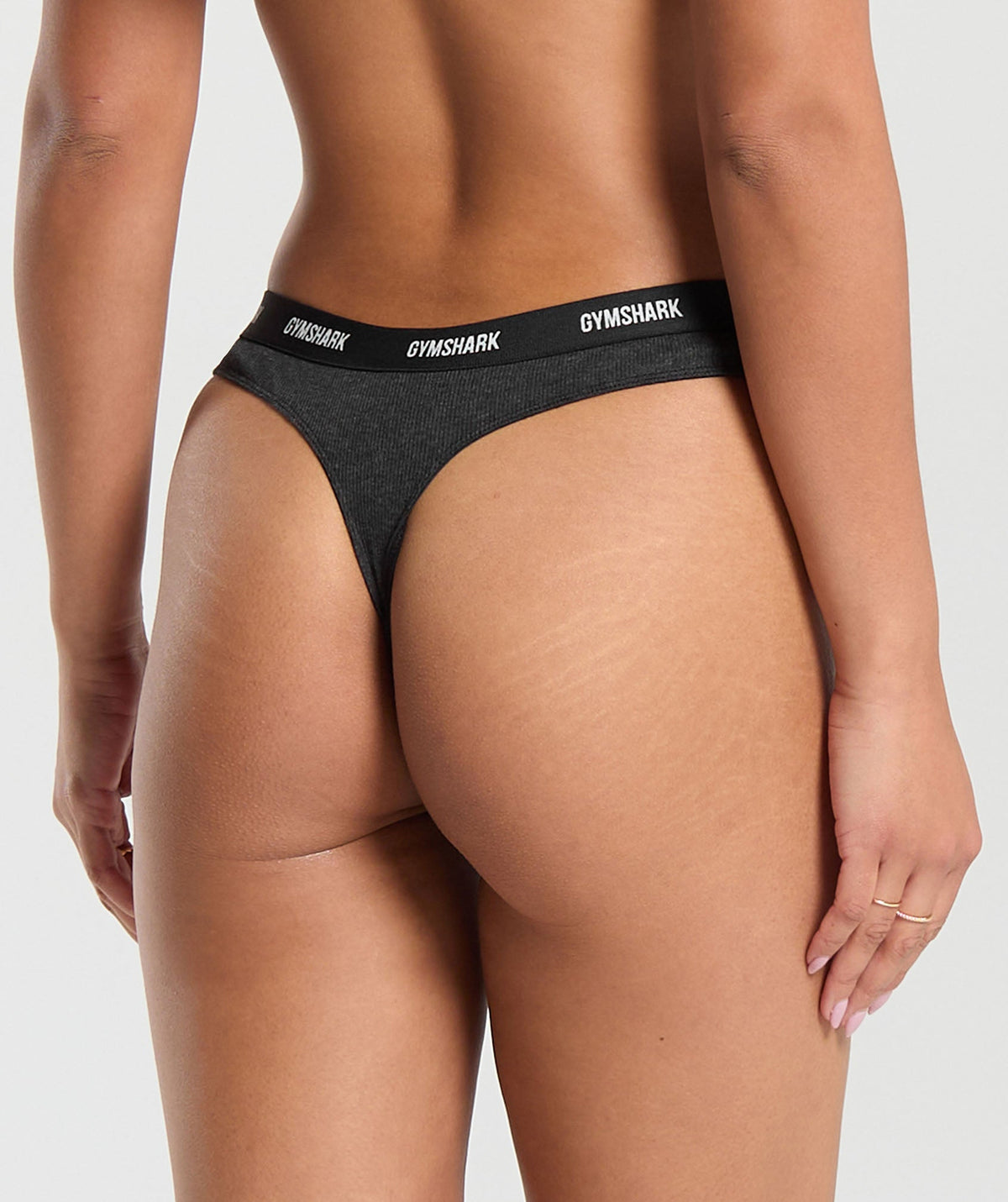 Gymshark Rib High Rise Thong - Bros Midnight Black Marl