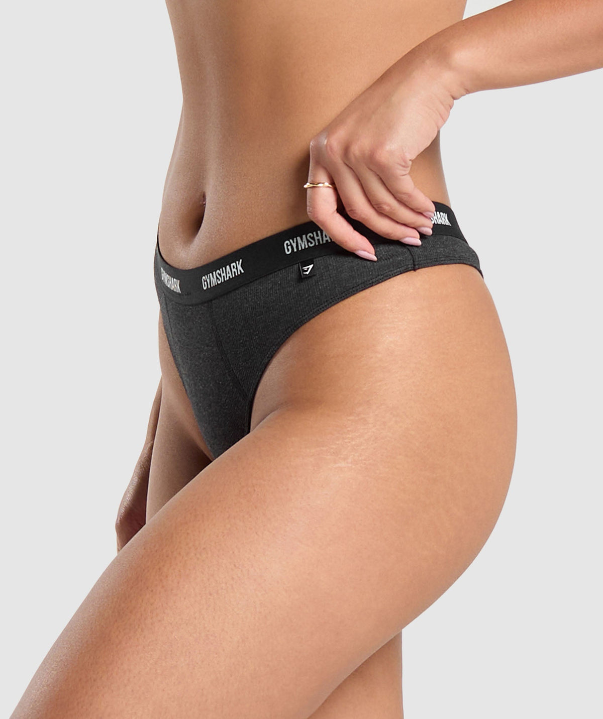 Gymshark Rib High Rise Thong - Bros Midnight Black Marl