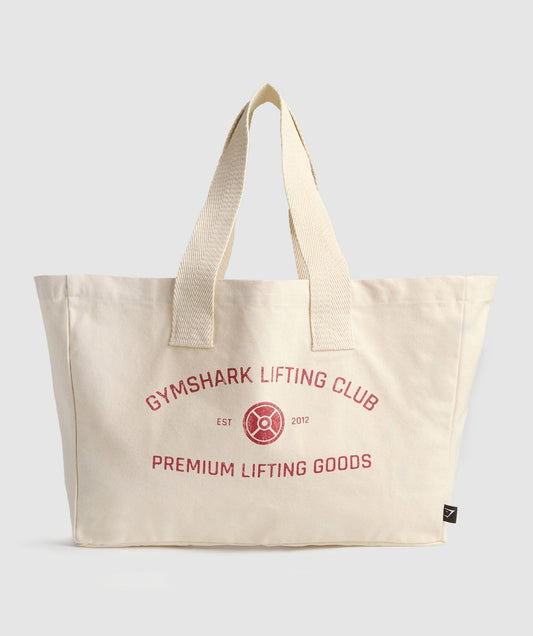 Gymshark Weight Plate Oversized Tote - Oat White/Carmine Red