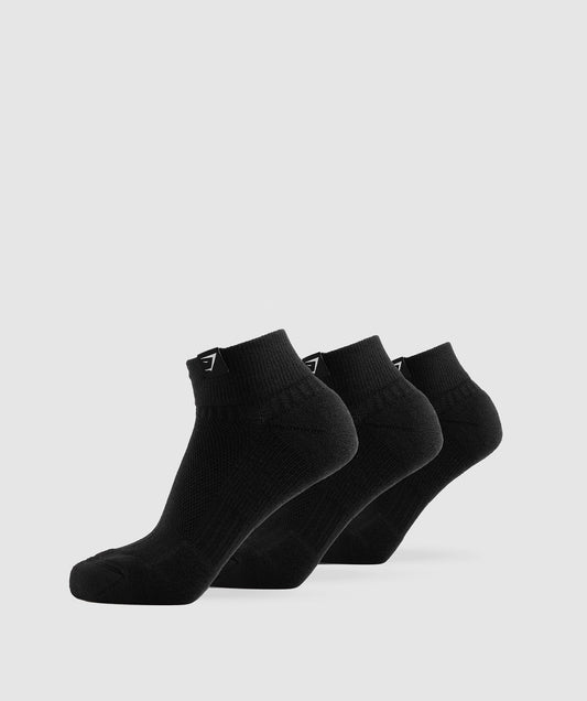 Gymshark Woven Tab Quarter Socks 3pk - Black