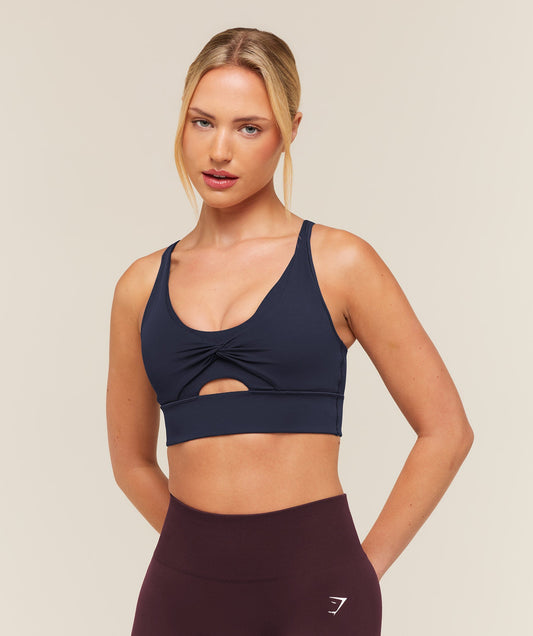 Gymshark Medium Support Twist Front Sports Bra - Heavy Blue