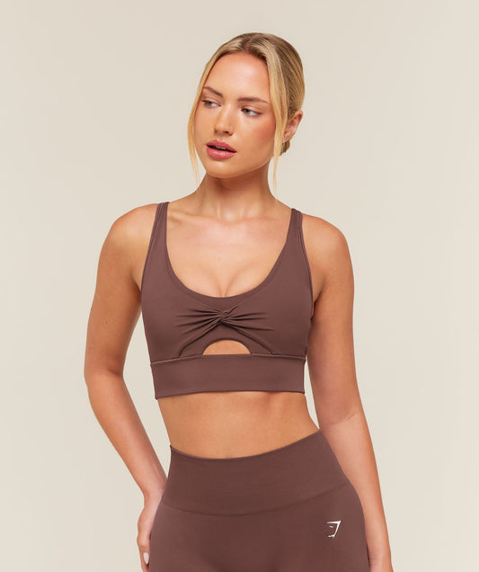 Gymshark Medium Support Twist Front Sports Bra - Espresso Brown