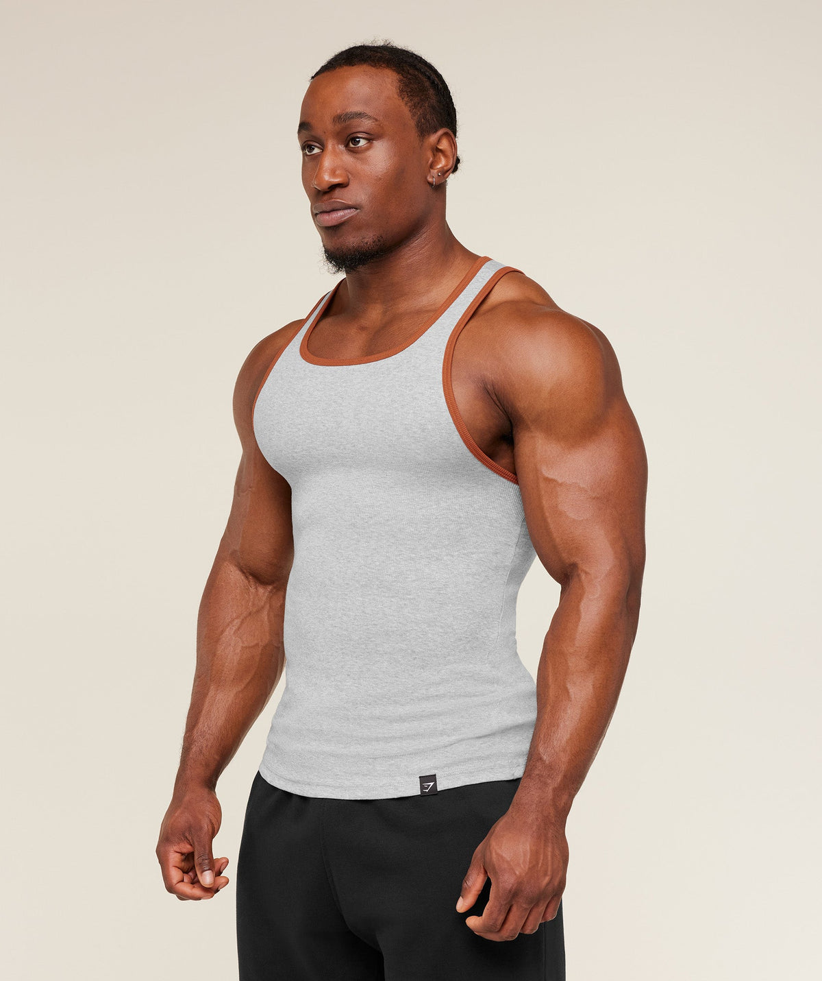 Gymshark Ribbed Tank 1PK - Light Grey Core Marl/Nutmeg Orange