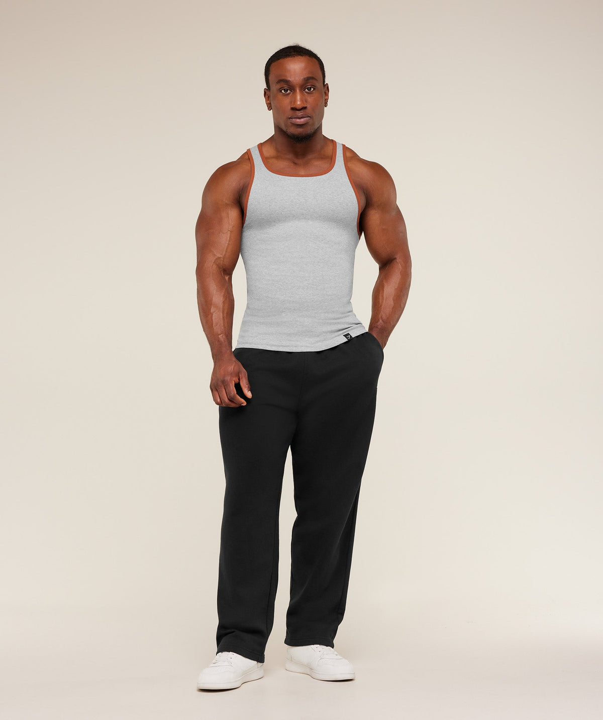 Gymshark Ribbed Tank 1PK - Light Grey Core Marl/Nutmeg Orange