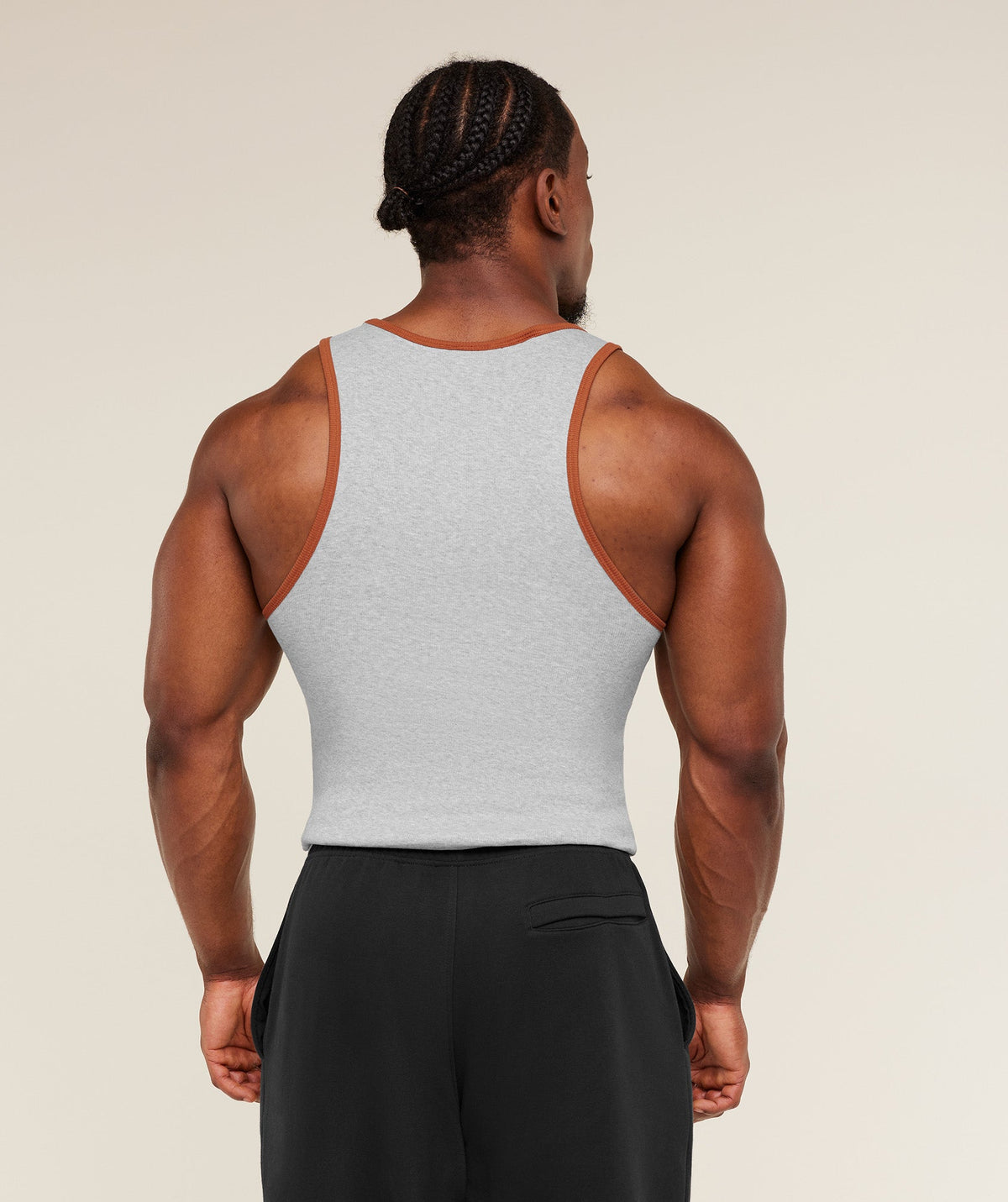 Gymshark Ribbed Tank 1PK - Light Grey Core Marl/Nutmeg Orange