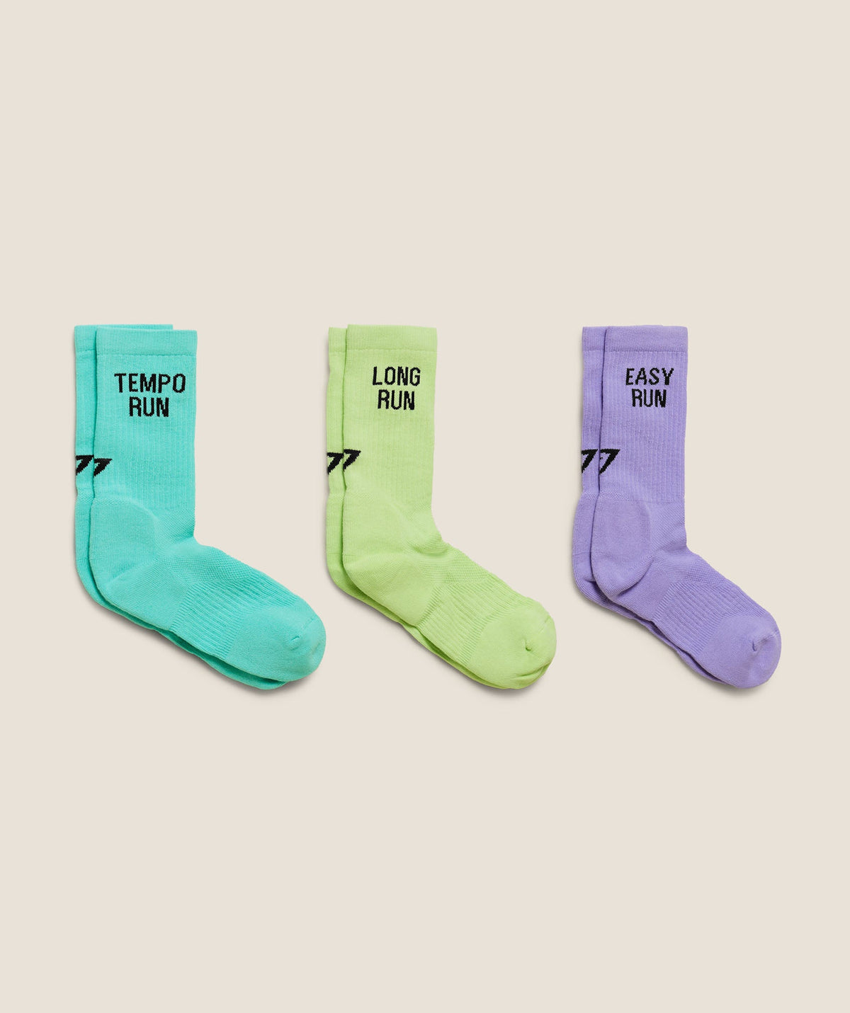 Gymshark Running Graphic Performance Crew Sock 3pk - Pace Green/Pace Purple/Interval Blue