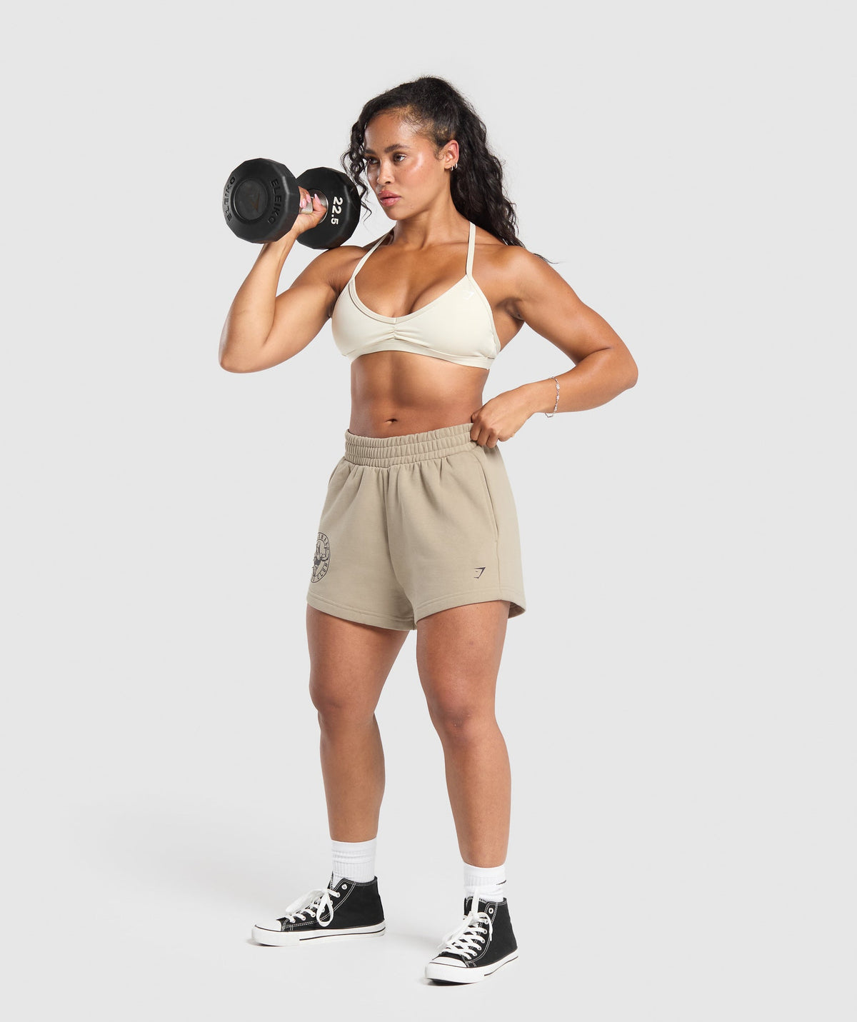 Gymshark Strong Girl Lifting Club Graphic Shorts - Sand Brown