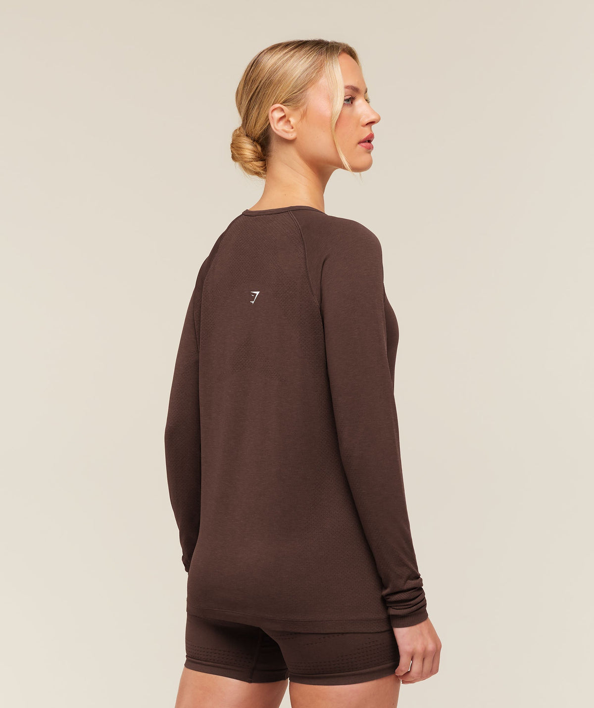 Gymshark Vital Seamless 2.0 Light Long Sleeve Top - Rich Espresso Brown/Marl